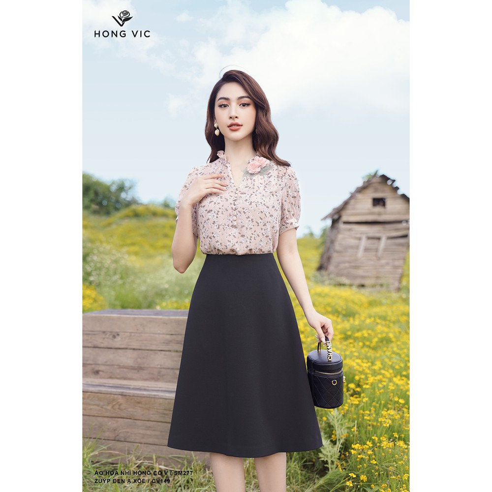Chân váy nữ thiết kế Hongvic đen A xòe CV149
