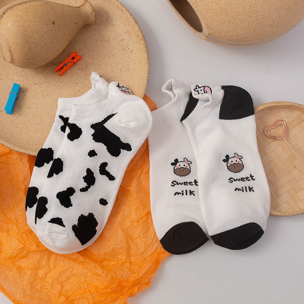 IVORY Fashion Embroidery Panda Socks Cartoon Animals Ankle Socks Women Cotton Socks Female Kawaii Cow Spot Black White Boat Socks 1 Pair Short Heel Socks