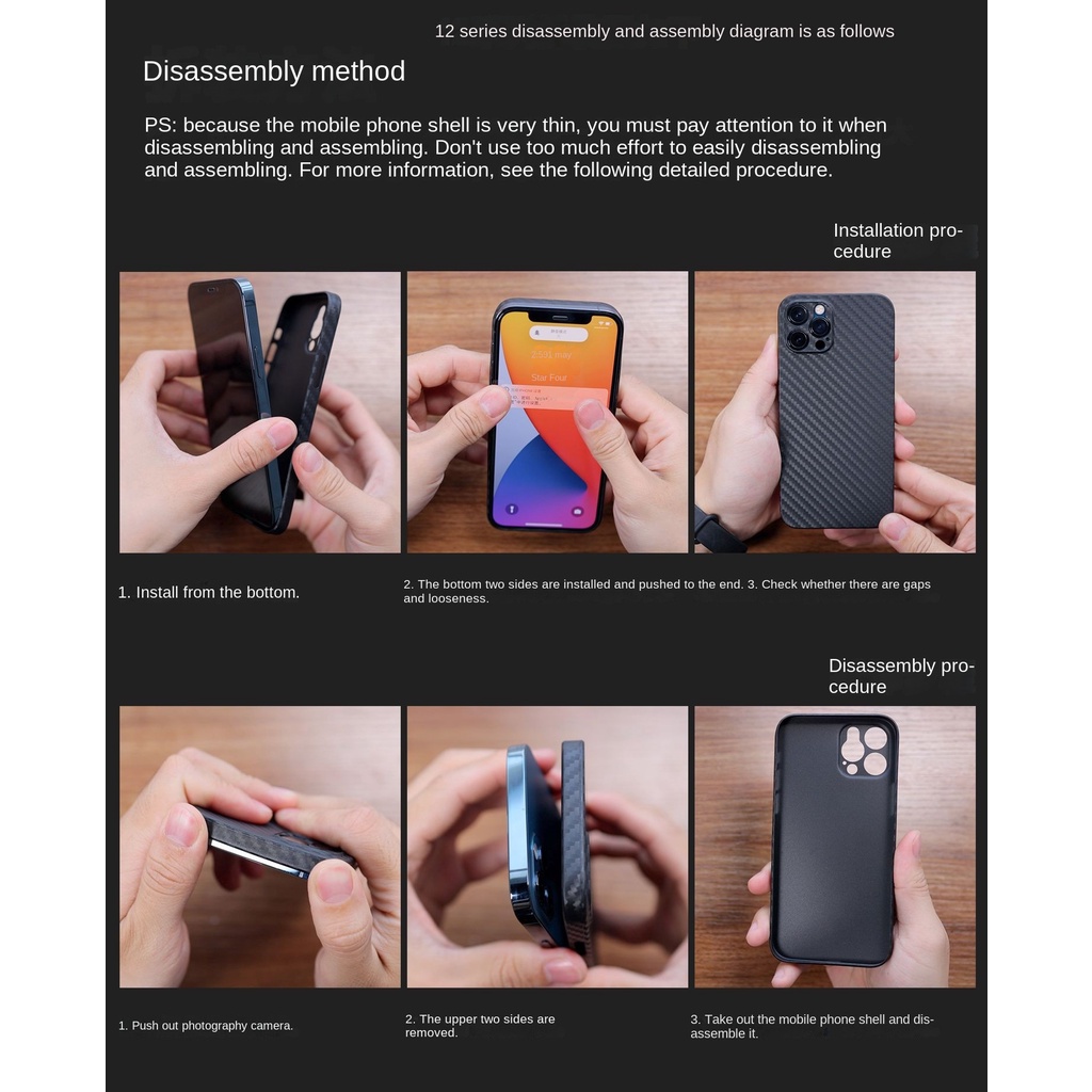 Ốp Điện Thoại pp Siêu Mỏng Kết Cấu Sợi Carbon 0.35mm Cho iphone 15 14 13 12 pro max mini xr 11