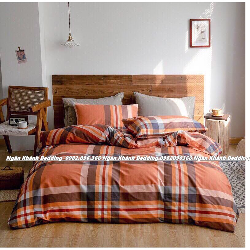 Bộ chăn ga gối ga giường cotton tici Hàn Quốc các mẫu kẻ basic mới nhất - Ngân Khánh Bedding drap giường