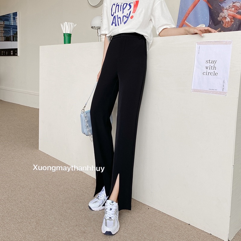 Quần ống suông dài, quần ống rộng xẻ trước phong cách unisex cho nữ ,mã 190