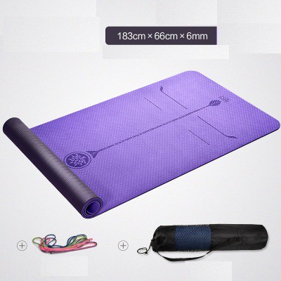 Thảm Tập Yoga TPE Định Tuyến 6mm Chống Trơn Trượt - Tặng Kèm Túi Đựng Và Dây Buộc