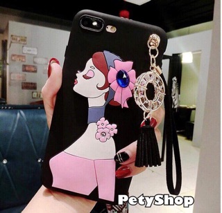 Ốp dẻo cô gái đính đá kèm dây đá iPhone 6Plus/6SPlus/7Plus/8Plus/X