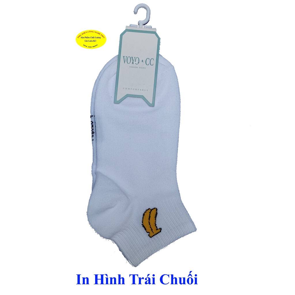 TẤT VỚ NỮ Loại cổ ngắn In hình trái cây trên cổ vớ Thương hiệu YOYO.CC Chất liệu thun cotton Êm ái, Thoáng mát, Co giãn