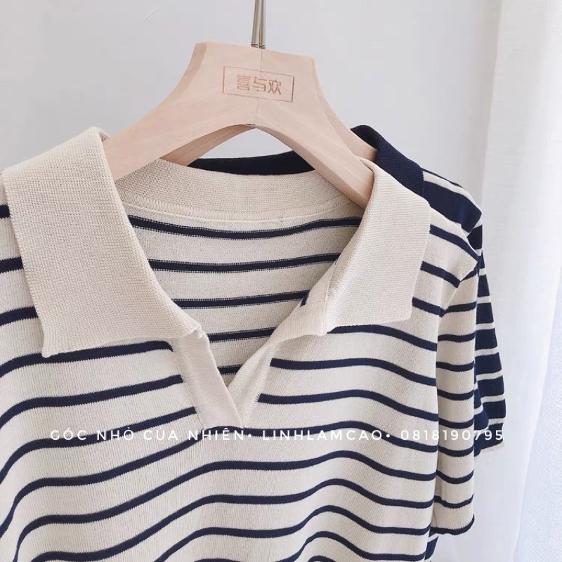 [ẢNH THẬT] Áo Polo Croptop Len Tăm Kẻ Ngang Montogini | BigBuy360 - bigbuy360.vn