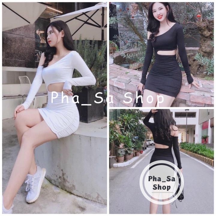 Đầm Body Nhún Khoét Eo Trễ Vai Tay Dài Váy Body Chất Vải Borip Mềm Mịn Không Bai Xù