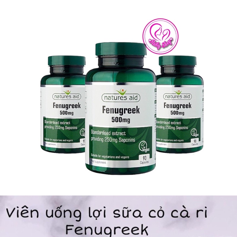 Viên uống lợi sữa cỏ cà ri Fenugreek Natures Aid 90 viên, sữa về ướt áo