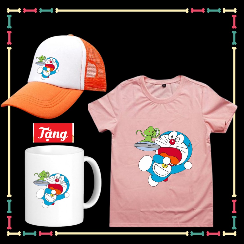 Combo Mũ Áo Doremon cho trẻ em vui nhộn vải co giãn 4 chiều Tặng ly sứ in hình Doremon