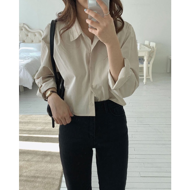Áo Sơ Mi Tay Dài Màu Sắc Đơn Giản Dễ Phối Đồ Hợp Thời Trang 49485