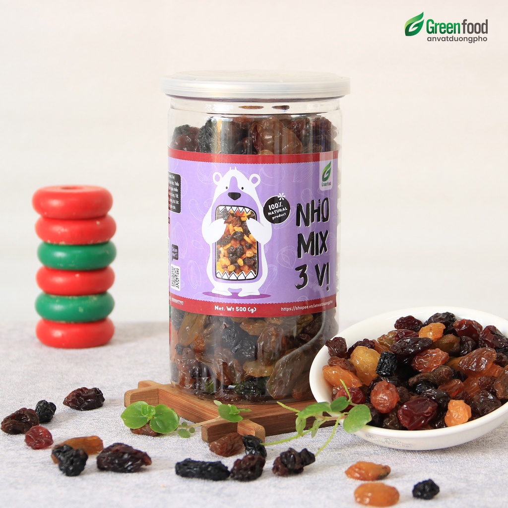 Nho khô mix 3 vị GreenFood 100% tự nhiên tốt cho sức khỏe