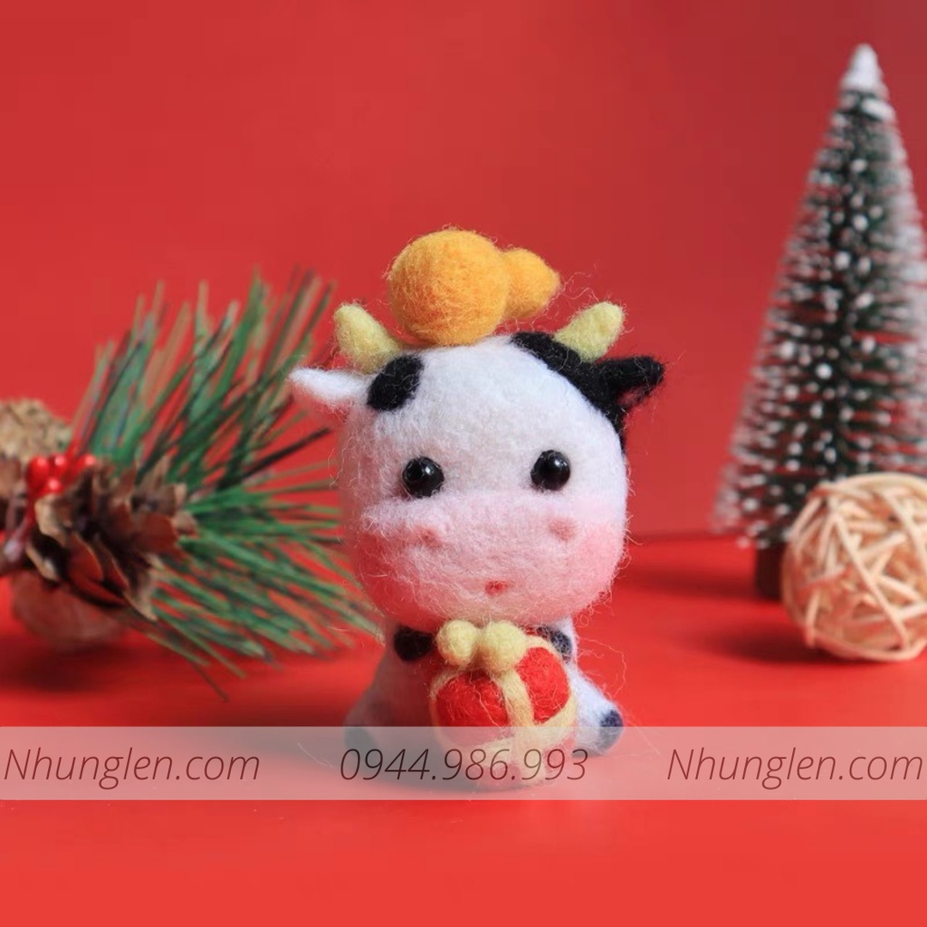 BỘ LEN CHỌC BÒ BƯỚNG BỈNH (TIỂU NGƯU) ĐÁNG YÊU - needle felting len chọc đơn giản cho người mới bắt đầu