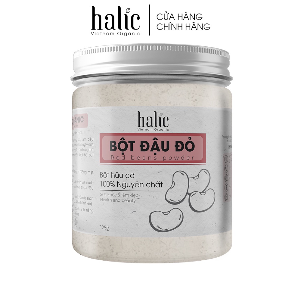 Bột Đậu Đỏ tắm trắng nguyên chất Halic Organic 125G dưỡng trắng da, tẩy tế bào chết, mờ thâm nám hiệu quả
