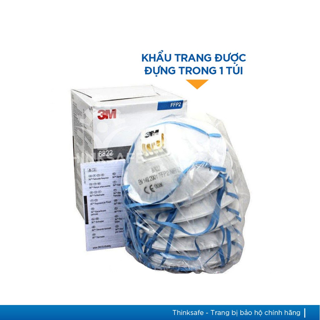 Khẩu trang 3M chính hãng Thinksafe, có van, tiêu chuẩn P2, dây đeo qua đầu, đẹp, vải kháng khuẩn, dùng cho y tế - 8822