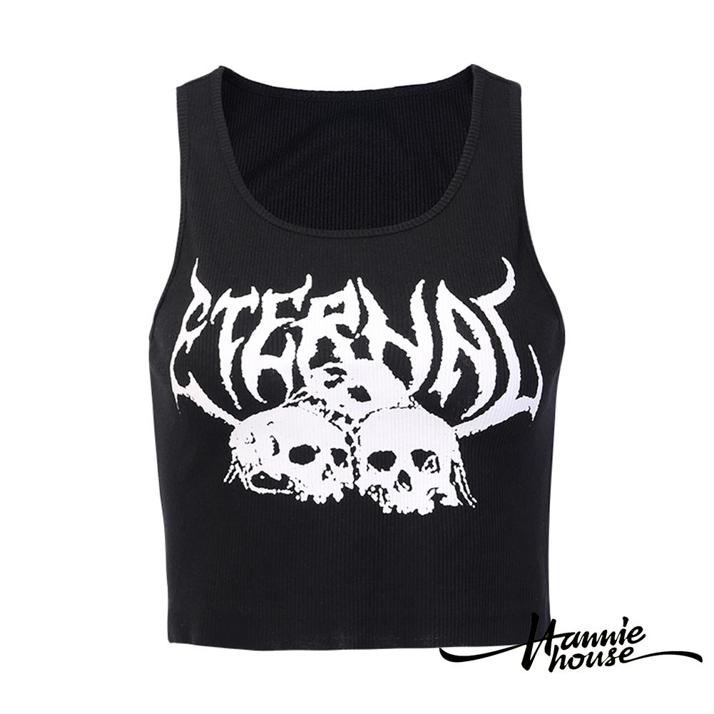 Áo Croptop Sát Nách Hoạ Tiết Đầu Lâu Phong Cách Gothic