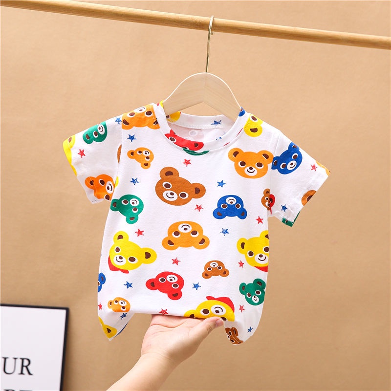 Áo Thun Cotton Ngắn Tay In Hình Dễ Thương Cho Bé