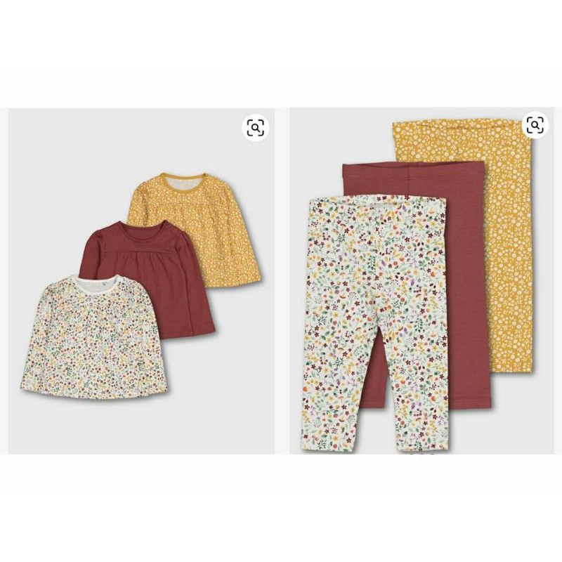Set 3 bộ quần áo dài tay hoa vàng bé gái Tu.clothing UK Auth size 6/9 9/12 12/18 18/24