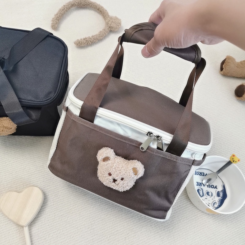 Túi Giữ Nhiệt Đựng Hộp Cơm Trưa In Họa Tiết Gấu Phong Cách Hàn Quốc Xinh Xắn