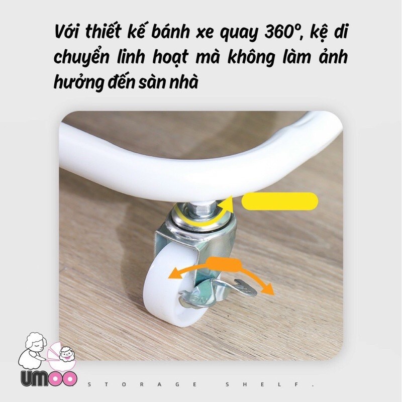 Kệ Đa Năng 3 Tầng Umoo Có Bánh Xe, Tay Cầm