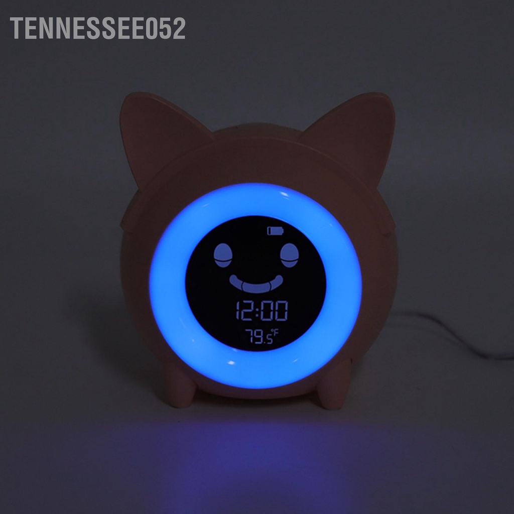 Tennessee052 Đồng hồ báo thức mini mèo hoạt hình Chức năng lại sáng tạo Biểu hiện vui nhộn cho trẻ em có đèn ngủ