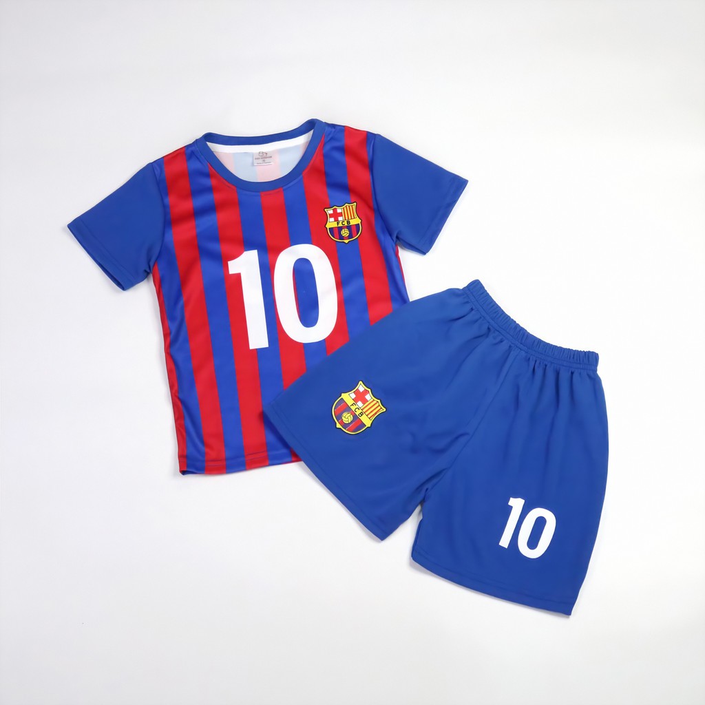 Bộ đồ bóng đá sọc xanh-đỏ đội Barca VK08 dành cho bé 7 đến 45kg ViKi Fashions