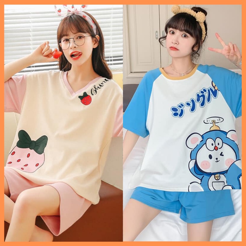 Bộ ngủ nữ pijama cộc tay chất thun cotton hoạt hình hot 2022 THỜI TRANG1989 bộ mặc nhà in hình ngộ nghĩnh