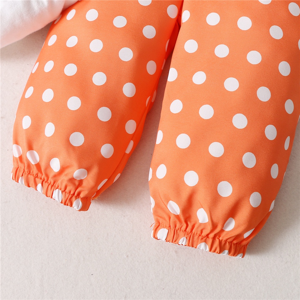 Set đồ 3 món MIKRDOO gồm áo liền quần tay dài in hình bí ngô halloween + quần chấm bi + băng đô cho bé gái 1 tuổi