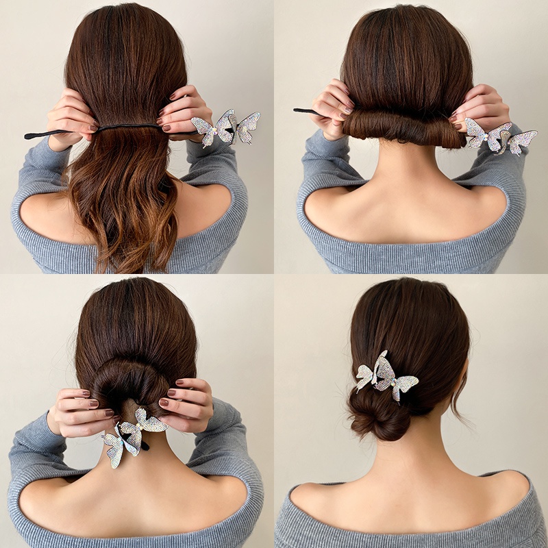 Dây Cột Tóc Hình Bướm Đính Đá Lấp Lánh Phong Cách Hàn Quốc