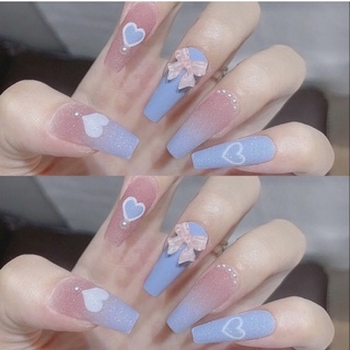 Nailbox móng up ombre xanh da trời nơ tim