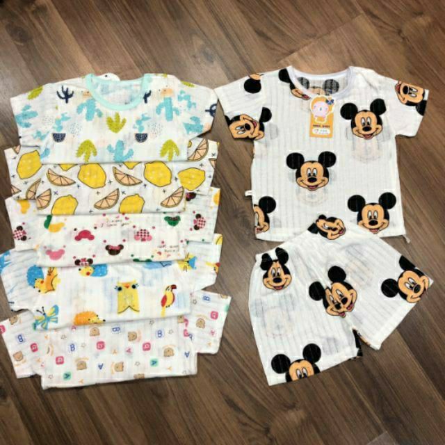 Bộ cotton giấy cài vai cho bé