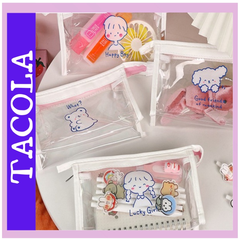 Túi đựng bút trong suốt TACOLA, túi đựng đồ dùng cá nhân hình hoạt hình HB04