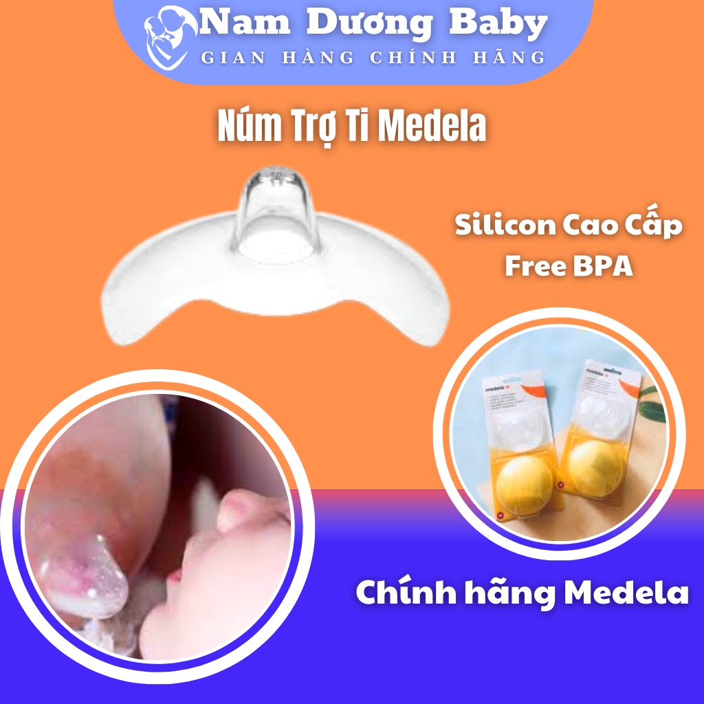 Núm trợ ti medela, hỗ trợ cho con bú, núm silicon an toàn cho bé, tiện lợi cho mẹ, Bộ 2 núm trợ ti chính hãng