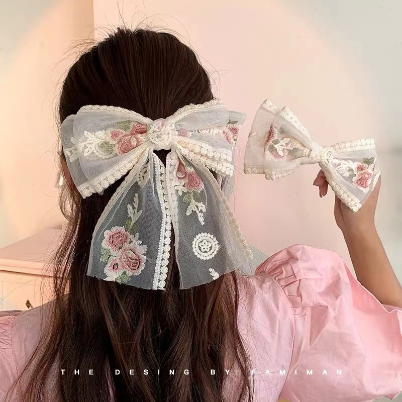 Kẹp Tóc Nơ Ren Thêu Họa Tiết 2022