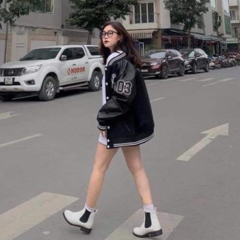 Áo Khoác Bomber Nam Nữ Phối Tay Da - Áo Bomber Bóng Chày NY Chất Đẹp Có Ảnh Thật ❤️❤️❤️
