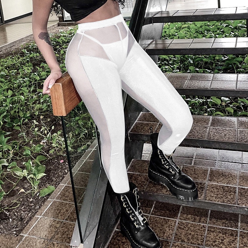 Quần Dài Phối Lưới Lưng Cao Phong Cách Đường Phố Gợi Cảm Cho Nữ