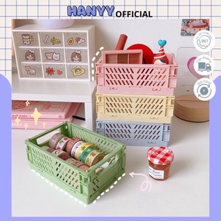 Rổ Nhựa Mini Gấp Gọn Đựng Đồ, Đựng Sticker, washi Để Bàn Trang Trí