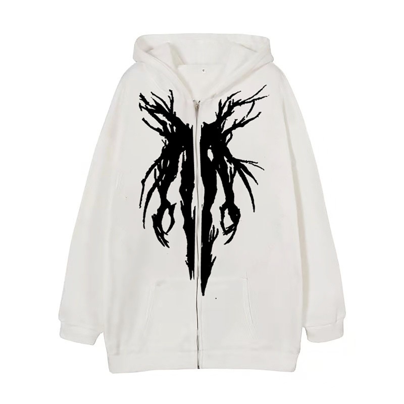 Brroa Áo Khoác Hoodie Dáng Rộng Có Khóa Kéo In Họa Tiết Phong Cách Punk Gothic Harajuku Dành Cho Nam Nữ