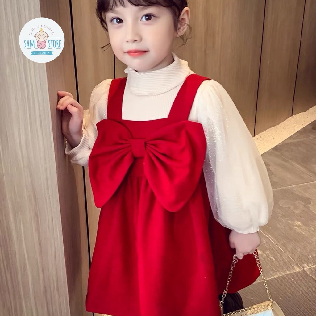 Đầm công chúa bé gái cho bé dự tiệc, đủ size từ 8-22 kg, chất nhung lì tay táo phối ren cực xinh