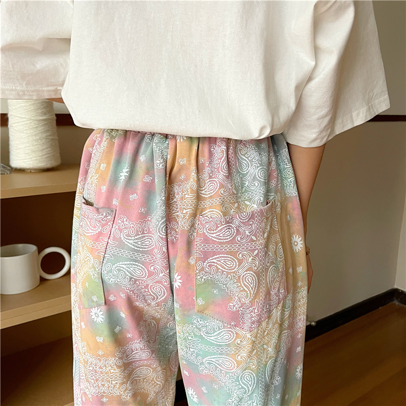 SUXI Quần dài ống rộng in hoa phong cách Hàn Quốc retro thời trang mùa hè cho nữ