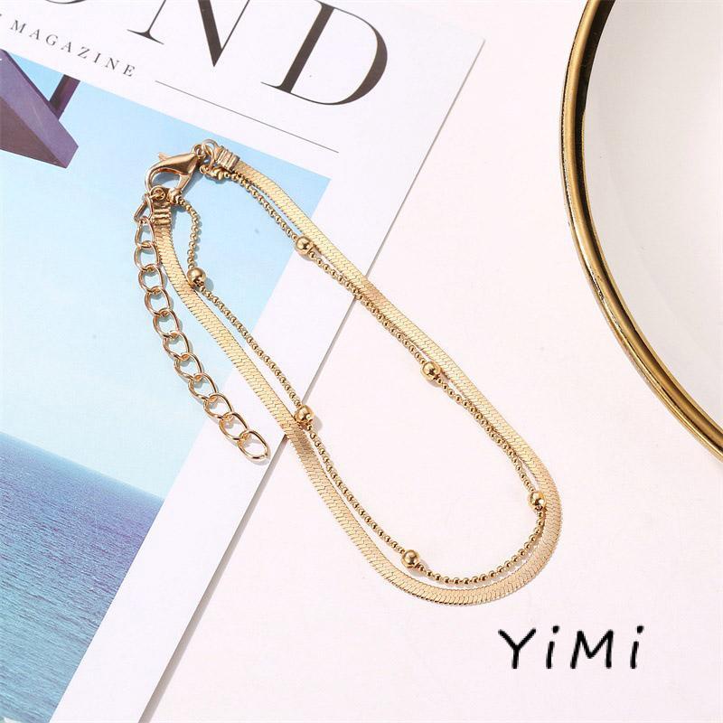 Lắc Chân Hai Lớp Xỏ Hạt Tròn Và Xương Rắn Đơn Giản Thời Trang Cho Nữ