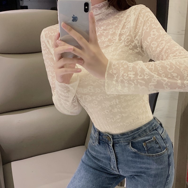 Áo lưới ren mỏng tay dài cổ tròn thời trang cho nữ MS257