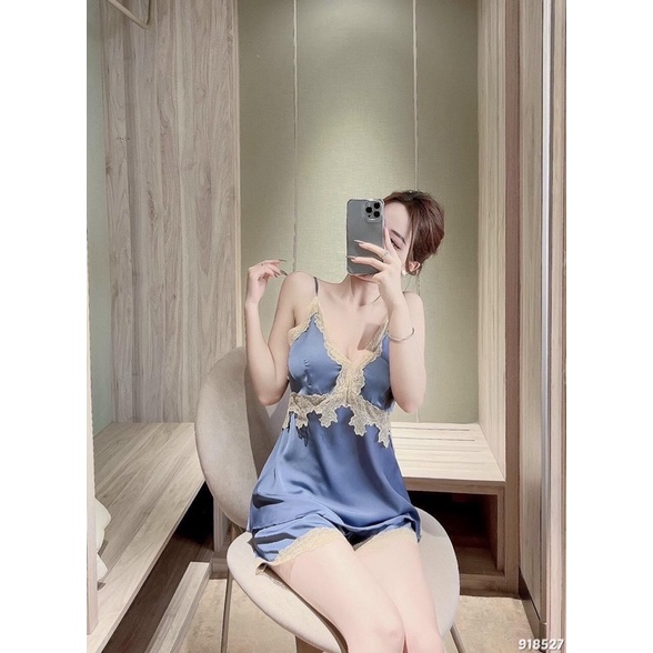 Bộ Ngủ Sexy- Đồ Ngủ Satin Cao Cấp Có Mút Form 40-55kg( ảnh và video thật)