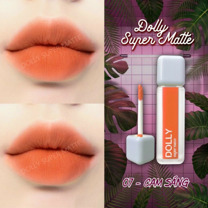 Son kem lì màu cam sáng Dolly super matte, son kem lì không chì bền màu lâu trôi, mua 2 cây tặng 1 hộp đựng cao cấp