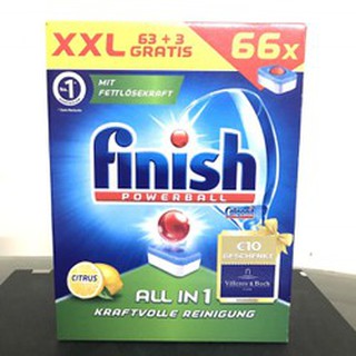 Viên Rửa Chén Bát Finish Hộp 66 Viên Chuyên Dùng Cho Máy Rửa Bát ( Tổng Hợp Muối Làm Mềm , Và Nước Làm Bóng )