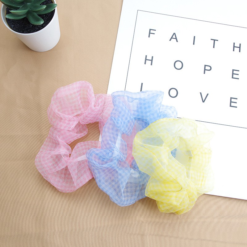 Dây cột tóc kẻ caro vải lưới Scrunchies