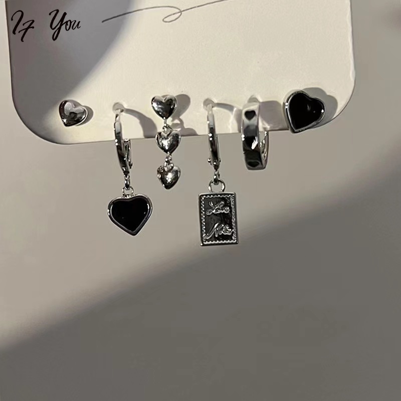 Set 6 bông tai nữ AY hình trái tim nhiều kiểu dáng thời trang