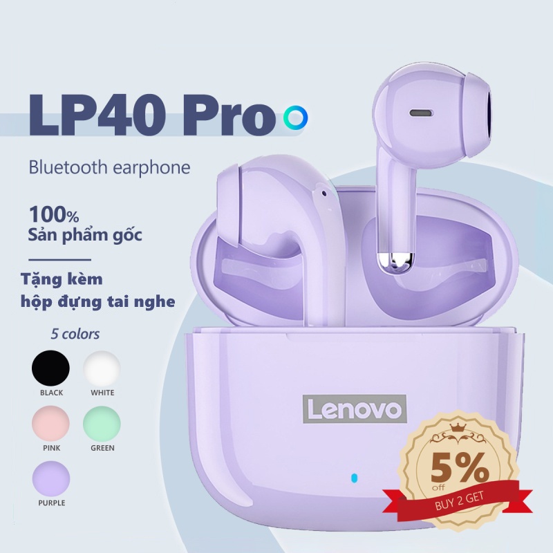 GiGiBomstore Tai nghe Bluetooth Lenovo LP40S 2022 mới bản LP40 không dây Bluetooth 5.1 tws IPX5 chống ồn điểu khiển kép