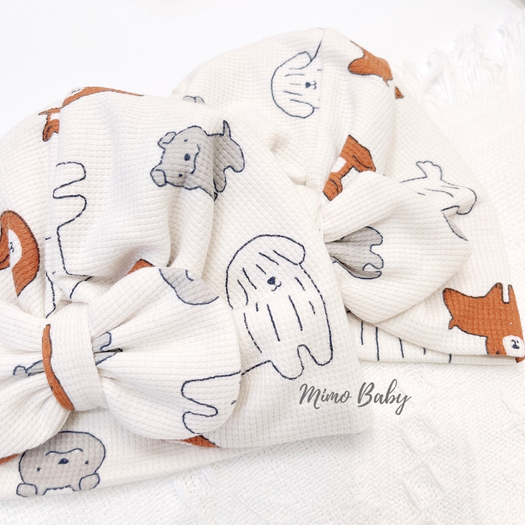 Mũ turban màu trắng họa tiết ba chú cún dễ thương cho bé MTB149 Mimo Baby