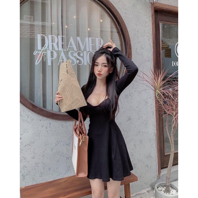 đầm cúp ngực tay dài len tăm - carotshop
