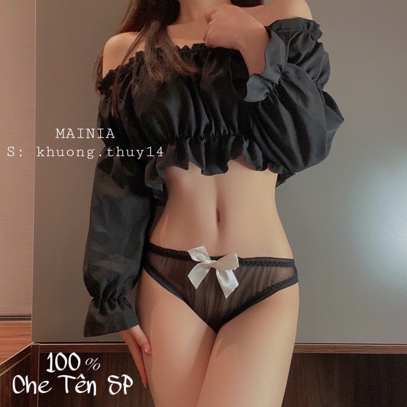 Quần Lót Ren Xuyên Thấu Đính Nơ Trước Hai Màu Trắng Đen Xinh Xắn Dễ Thương Mainia Shop