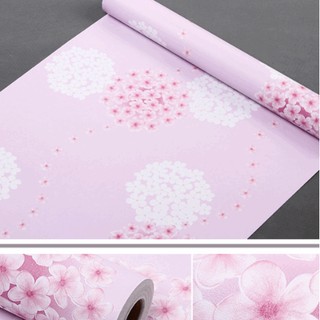 Combo 10m giấy dán tường hoa cẩm tú cầu hồng - khổ rộng 45cm có keo sẵn
